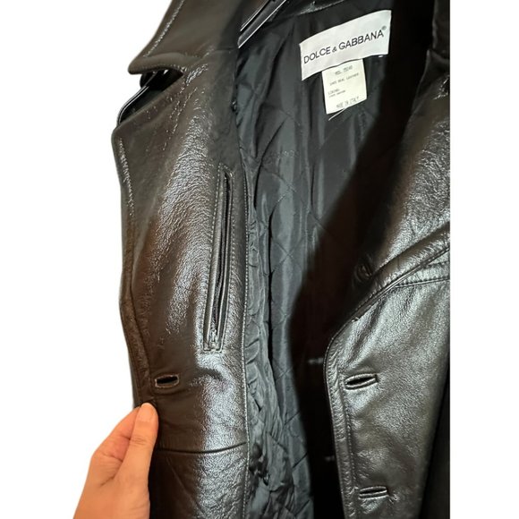 DOLCE & GABBANA MEN'S BLACK LEATHER PEACOAT JACKET / SZ 46 (LARGE) - Picture 6 of 15